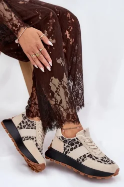 Buty damskie Vinceza Sneakersy Damskie*Zamszowe Sneakersy Damskie Na Platformie Panterka Vinceza 66793 Beżowe Beżowy