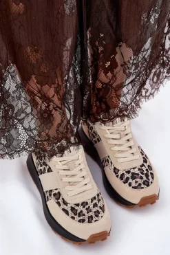 Buty damskie Vinceza Sneakersy Damskie*Zamszowe Sneakersy Damskie Na Platformie Panterka Vinceza 66793 Beżowe Beżowy