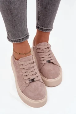 Buty damskie Vinceza Sneakersy Damskie*Zamszowe Sneakersy Damskie Na Platformie Vinceza 79578 Beżowe Beżowy