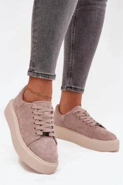 Buty damskie Vinceza Sneakersy Damskie*Zamszowe Sneakersy Damskie Na Platformie Vinceza 79578 Beżowe Beżowy