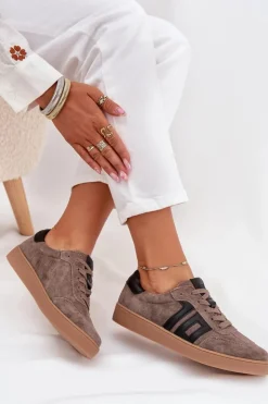 Outlet Buty damskie Vinceza Zamszowe Sneakersy Damskie Vinceza 79557 Ciemnobeżowe Beżowy