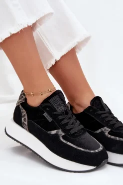 Outlet Big Star Shoes Zamszowe Sneakersy Damskie Big Star OO274A312 HI-POLY SYSTEM Czarne Panterka Czarny