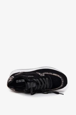 Outlet Big Star Shoes Zamszowe Sneakersy Damskie Big Star OO274A312 HI-POLY SYSTEM Czarne Panterka Czarny