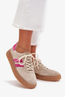 Damskie Boto Zamszowe Sneakersy Damskie Na Platformie Beżowo-Różowe Cavira