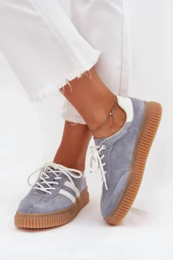 Damskie Boto Zamszowe Sneakersy Damskie Na Platformie Niebieskie Marisae