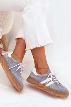Damskie Boto Zamszowe Sneakersy Damskie Na Platformie Niebieskie Marisae