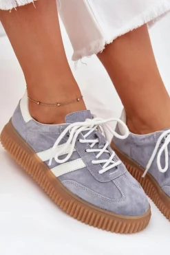 Damskie Boto Zamszowe Sneakersy Damskie Na Platformie Niebieskie Marisae