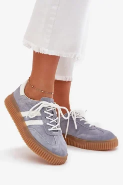 Damskie Boto Zamszowe Sneakersy Damskie Na Platformie Niebieskie Marisae