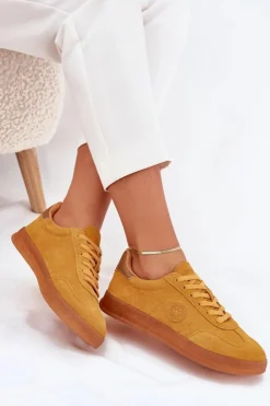 Damskie Big Star Shoes Zamszowe Sneakersy Damskie Big Star RR274846 HI-POLY SYSTEM Żółte