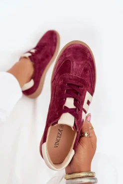 Damskie Buty damskie Vinceza Zamszowe Sneakersy Damskie Vinceza 79557 Bordowe