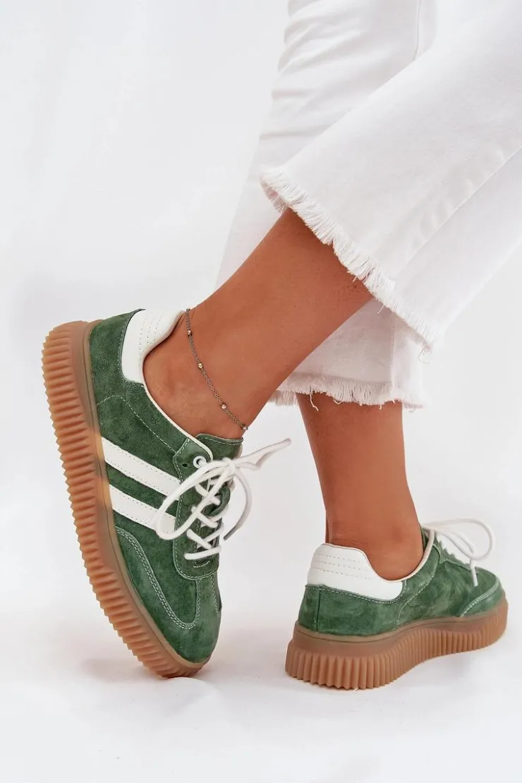 Hot Boto Zamszowe Sneakersy Damskie Na Platformie Zielone Marisae Zielony