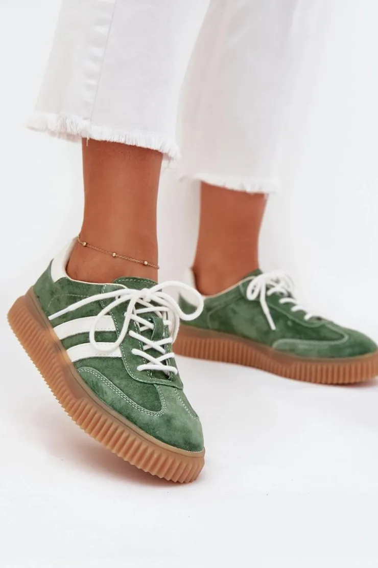 Hot Boto Zamszowe Sneakersy Damskie Na Platformie Zielone Marisae Zielony