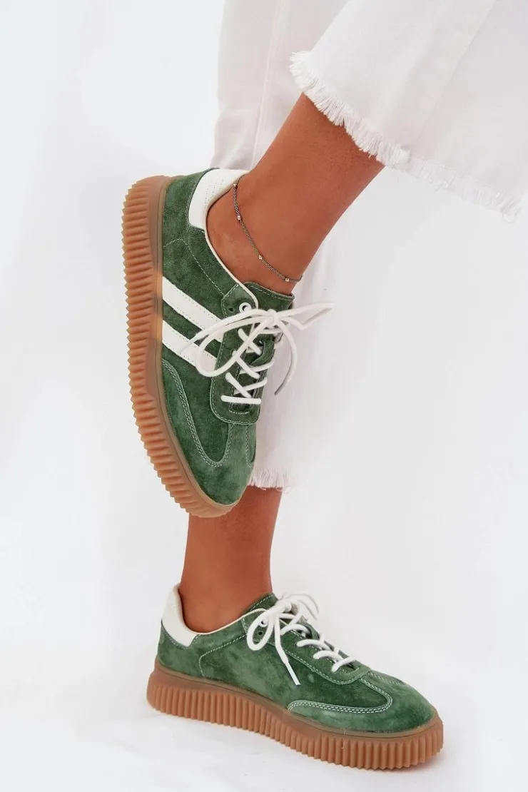 Hot Boto Zamszowe Sneakersy Damskie Na Platformie Zielone Marisae Zielony