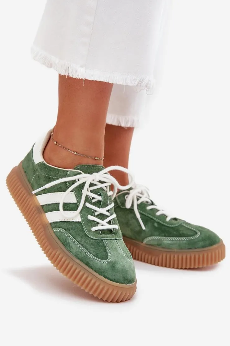 Hot Boto Zamszowe Sneakersy Damskie Na Platformie Zielone Marisae Zielony