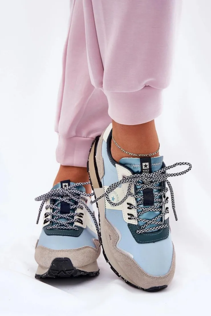 Best Big Star Shoes Zamszowe Sneakersy Damskie Big Star RR274245 HI-POLY SYSTEM Szaro-Niebieskie