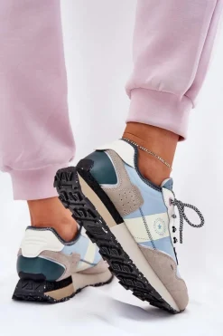 Best Big Star Shoes Zamszowe Sneakersy Damskie Big Star RR274245 HI-POLY SYSTEM Szaro-Niebieskie