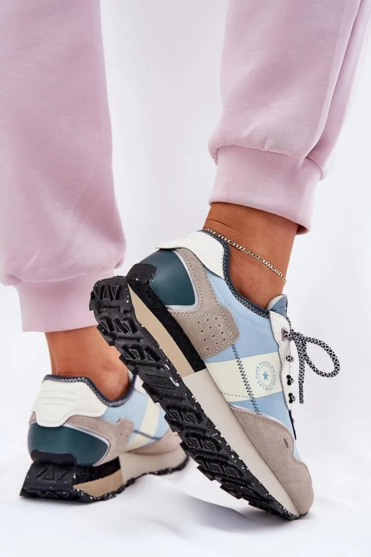 Best Big Star Shoes Zamszowe Sneakersy Damskie Big Star RR274245 HI-POLY SYSTEM Szaro-Niebieskie