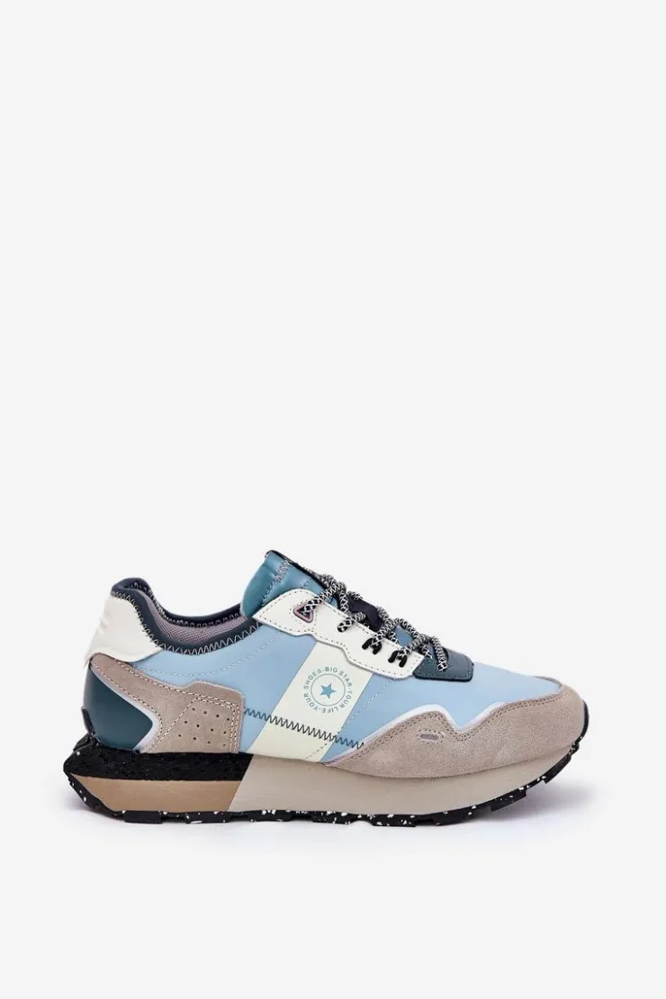 Best Big Star Shoes Zamszowe Sneakersy Damskie Big Star RR274245 HI-POLY SYSTEM Szaro-Niebieskie