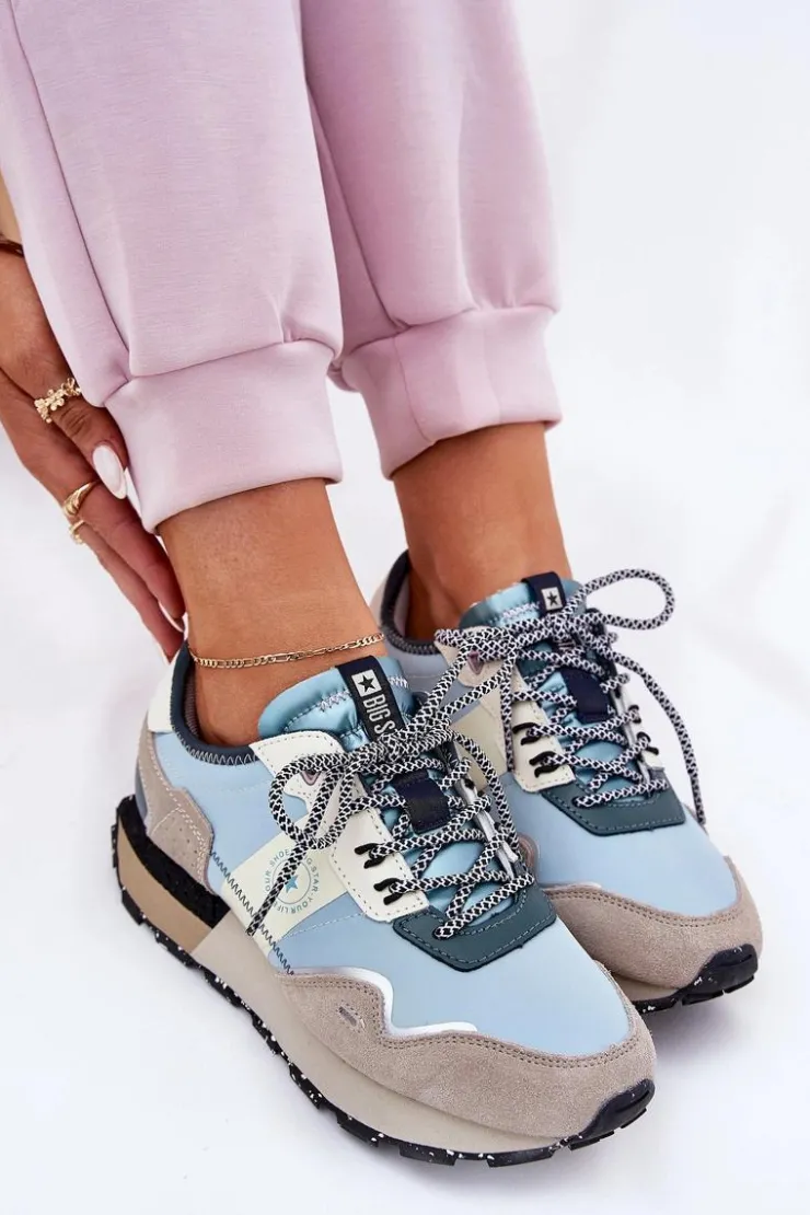 Best Big Star Shoes Zamszowe Sneakersy Damskie Big Star RR274245 HI-POLY SYSTEM Szaro-Niebieskie