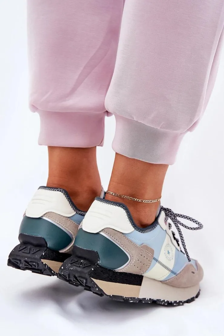 Best Big Star Shoes Zamszowe Sneakersy Damskie Big Star RR274245 HI-POLY SYSTEM Szaro-Niebieskie