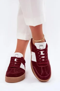 Sale Daniel Lopez Just Dare Zamszowe Sneakersy Damskie SS2D4023 Bordowe Czerwony