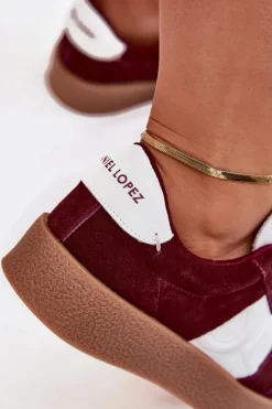 Sale Daniel Lopez Just Dare Zamszowe Sneakersy Damskie SS2D4023 Bordowe Czerwony