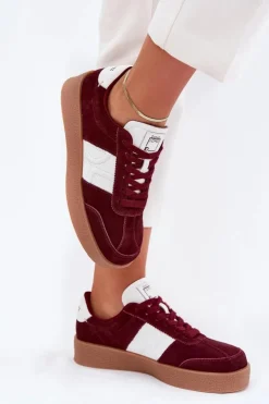 Sale Daniel Lopez Just Dare Zamszowe Sneakersy Damskie SS2D4023 Bordowe Czerwony