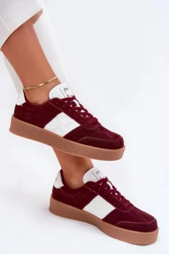 Sale Daniel Lopez Just Dare Zamszowe Sneakersy Damskie SS2D4023 Bordowe Czerwony