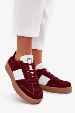 Sale Daniel Lopez Just Dare Zamszowe Sneakersy Damskie SS2D4023 Bordowe Czerwony