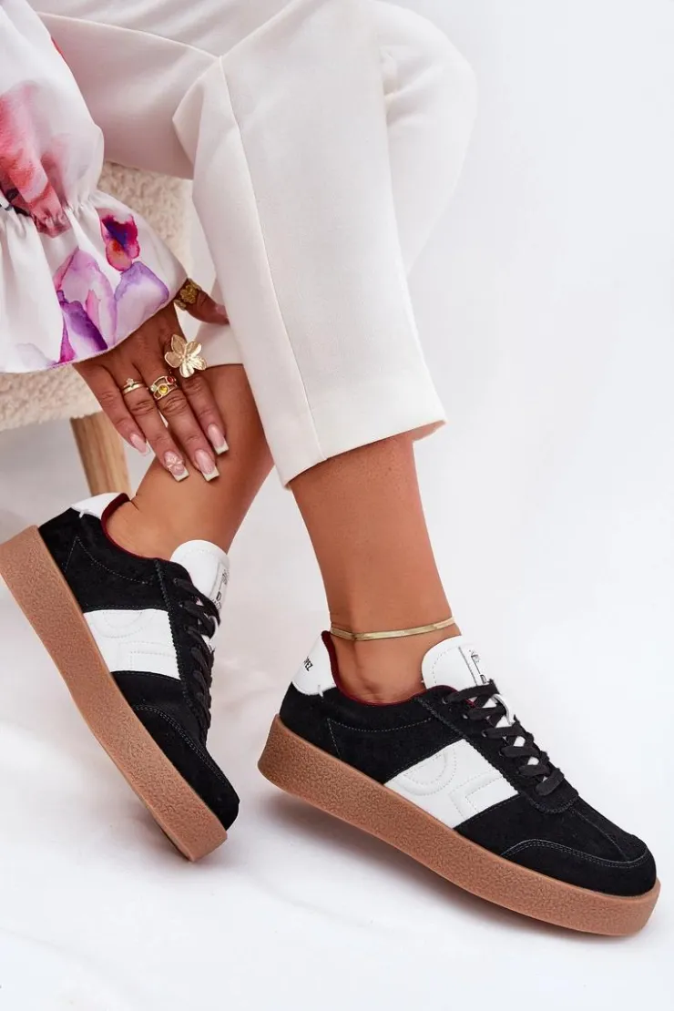 Daniel Lopez Just Dare Buty Sportowe Na Platformie|Sneakersy Damskie*Zamszowe Sneakersy Damskie SS2D4021 Czarne Czarny