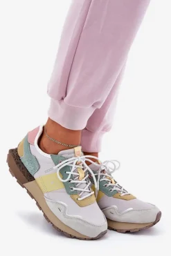 Damskie Big Star Shoes Zamszowe Sneakersy Damskie Big Star RR274244 HI-POLY SYSTEM Szaro-Żółte