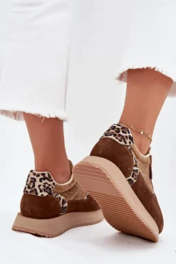 Big Star Shoes Buty Sportowe Big Star|Sneakersy Damskie*Zamszowe Sneakersy Damskie Big Star OO274A313 HI-POLY SYSTEM Brązowe Panterka Brązowy