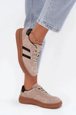 Evento Sneakersy Damskie*Zamszowe Sneakersy Damskie Na Platformie Beżowe Elivienne