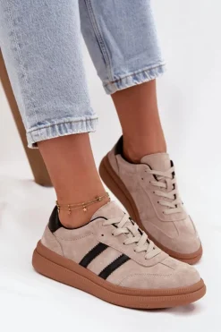 Evento Sneakersy Damskie*Zamszowe Sneakersy Damskie Na Platformie Beżowe Elivienne
