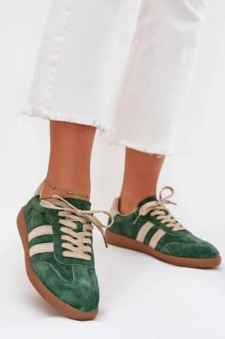 Damskie Boto Zamszowe Sneakersy Damskie Zielone Sirella