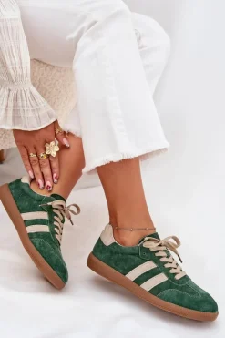 Damskie Boto Zamszowe Sneakersy Damskie Zielone Sirella
