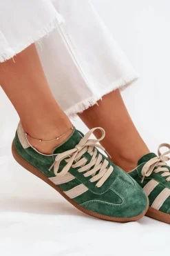 Damskie Boto Zamszowe Sneakersy Damskie Zielone Sirella