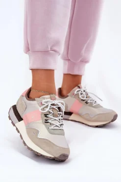 Big Star Shoes Buty Sportowe Big Star|Sneakersy Damskie*Zamszowe Sneakersy Damskie Big Star RR274243 HI-POLY SYSTEM Szaro-Różowe