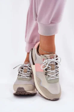 Big Star Shoes Buty Sportowe Big Star|Sneakersy Damskie*Zamszowe Sneakersy Damskie Big Star RR274243 HI-POLY SYSTEM Szaro-Różowe