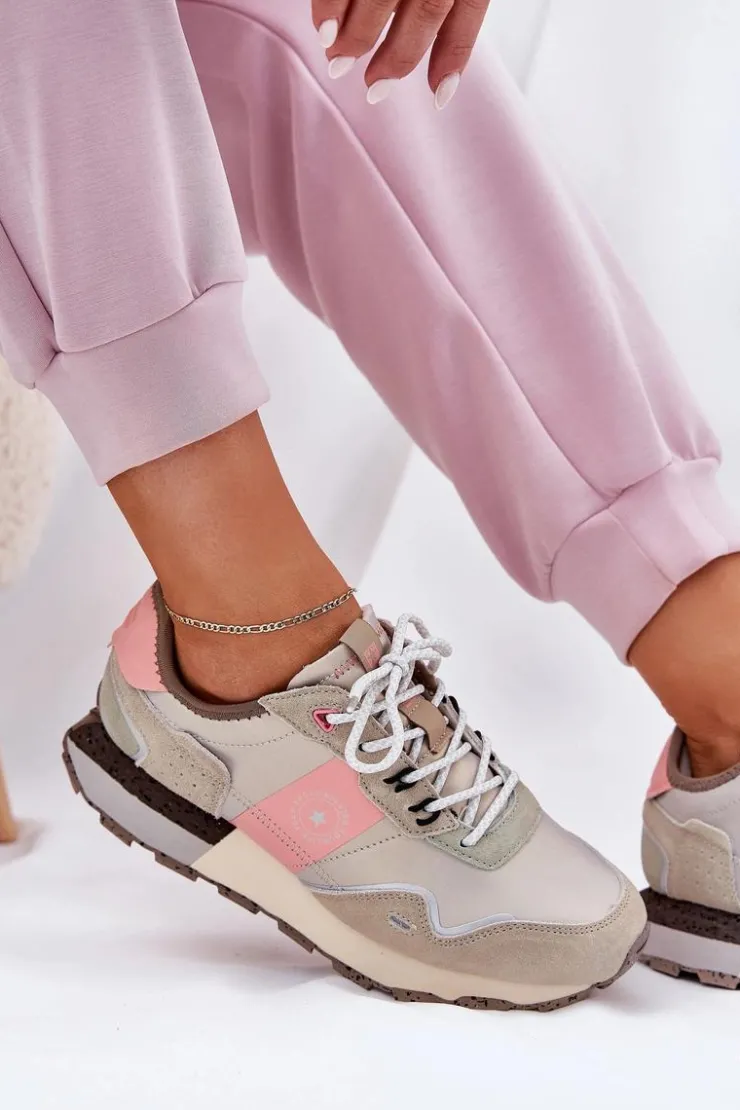 Big Star Shoes Buty Sportowe Big Star|Sneakersy Damskie*Zamszowe Sneakersy Damskie Big Star RR274243 HI-POLY SYSTEM Szaro-Różowe