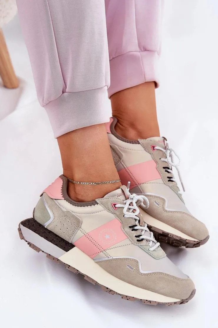 Big Star Shoes Buty Sportowe Big Star|Sneakersy Damskie*Zamszowe Sneakersy Damskie Big Star RR274243 HI-POLY SYSTEM Szaro-Różowe