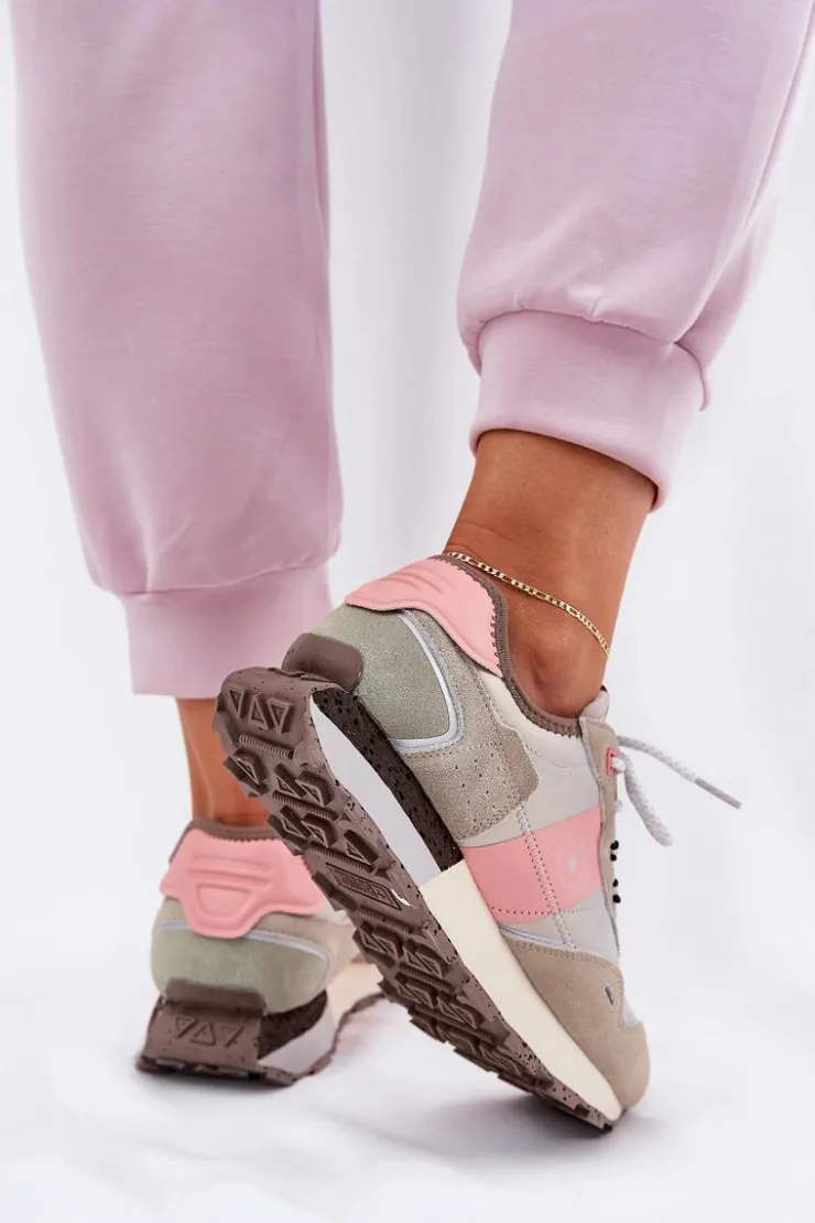 Big Star Shoes Buty Sportowe Big Star|Sneakersy Damskie*Zamszowe Sneakersy Damskie Big Star RR274243 HI-POLY SYSTEM Szaro-Różowe