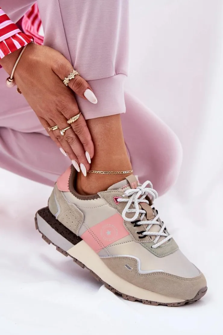 Big Star Shoes Buty Sportowe Big Star|Sneakersy Damskie*Zamszowe Sneakersy Damskie Big Star RR274243 HI-POLY SYSTEM Szaro-Różowe