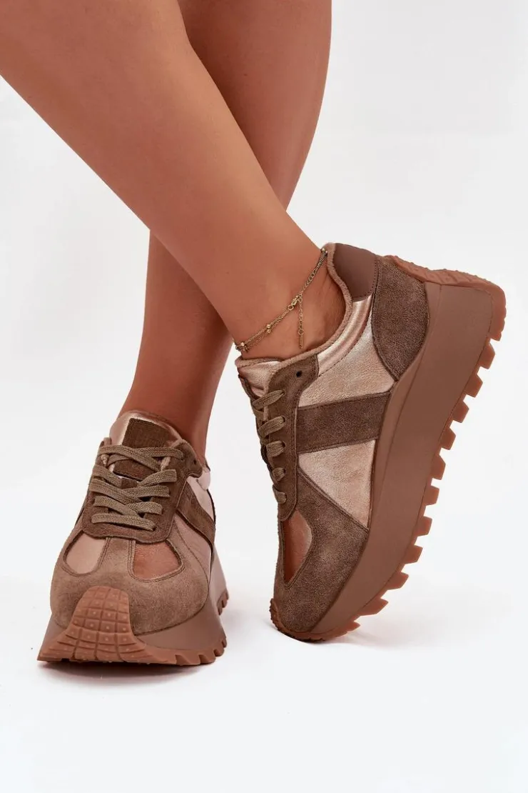 Damskie Big Star Shoes Zamszowe Sneakersy Damskie Ocieplane Na Platformie Big Star OO274A218 HI-POLY SYSTEM Brązowe