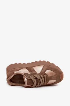 Damskie Big Star Shoes Zamszowe Sneakersy Damskie Ocieplane Na Platformie Big Star OO274A218 HI-POLY SYSTEM Brązowe