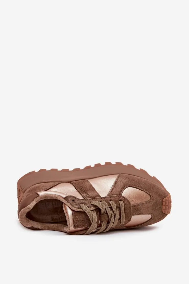 Damskie Big Star Shoes Zamszowe Sneakersy Damskie Ocieplane Na Platformie Big Star OO274A218 HI-POLY SYSTEM Brązowe