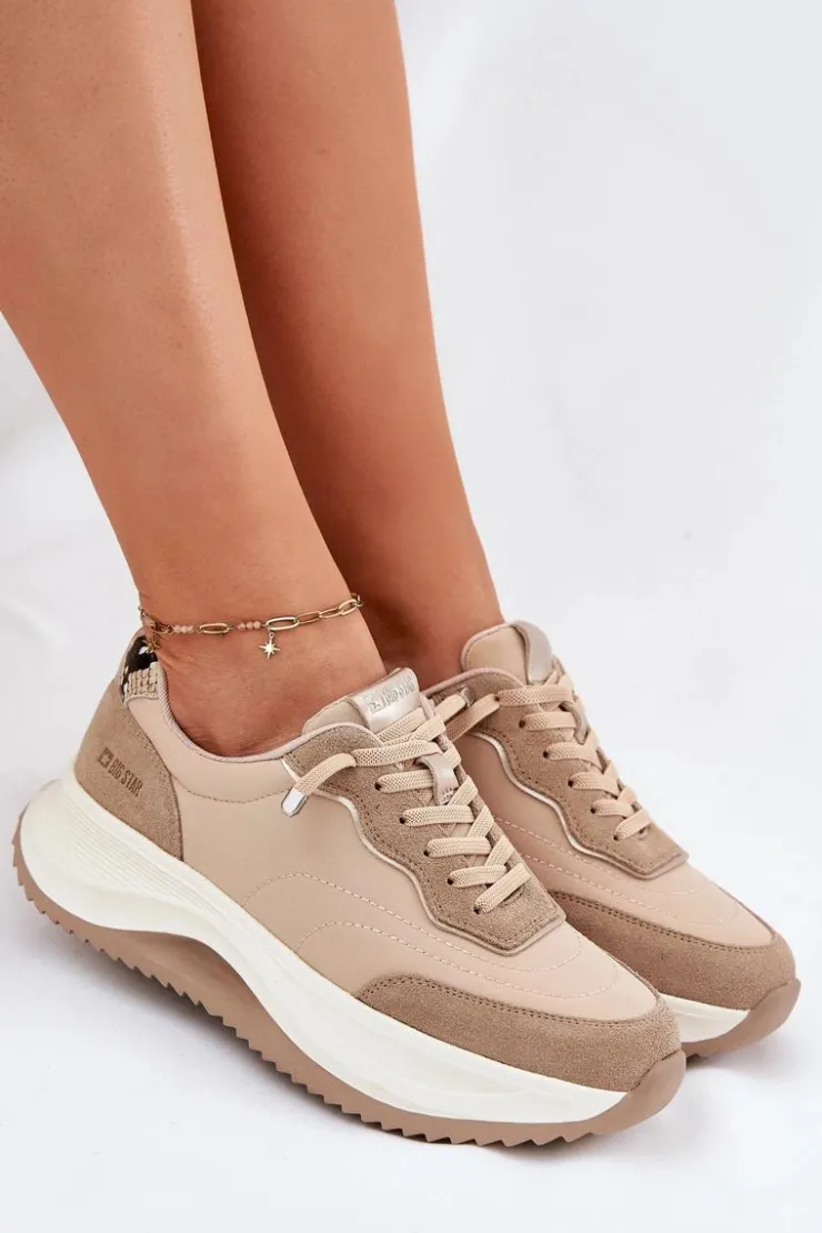 Damskie Big Star Shoes Zamszowe Sneakersy Damskie Na Platformie Big Star RR274A345 HI-POLY SYSTEM Ciemnobeżowe