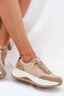 Damskie Big Star Shoes Zamszowe Sneakersy Damskie Na Platformie Big Star RR274A345 HI-POLY SYSTEM Ciemnobeżowe