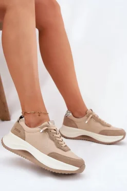 Damskie Big Star Shoes Zamszowe Sneakersy Damskie Na Platformie Big Star RR274A345 HI-POLY SYSTEM Ciemnobeżowe