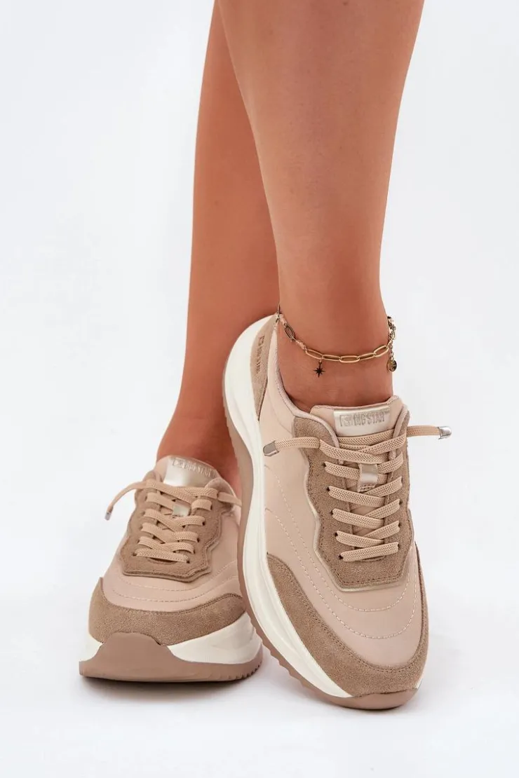 Damskie Big Star Shoes Zamszowe Sneakersy Damskie Na Platformie Big Star RR274A345 HI-POLY SYSTEM Ciemnobeżowe